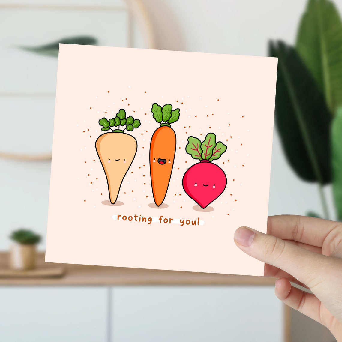 Rooting for You Cute Kawaii Veggie Friends Good Luck Card Poster - Image 2