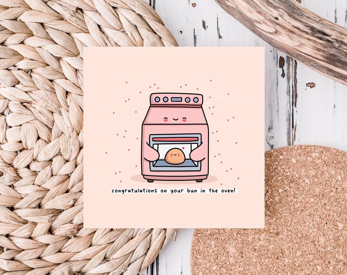 Bun In The Oven Punny Card, Cute Pregnancy Wall Art Print - Image 3