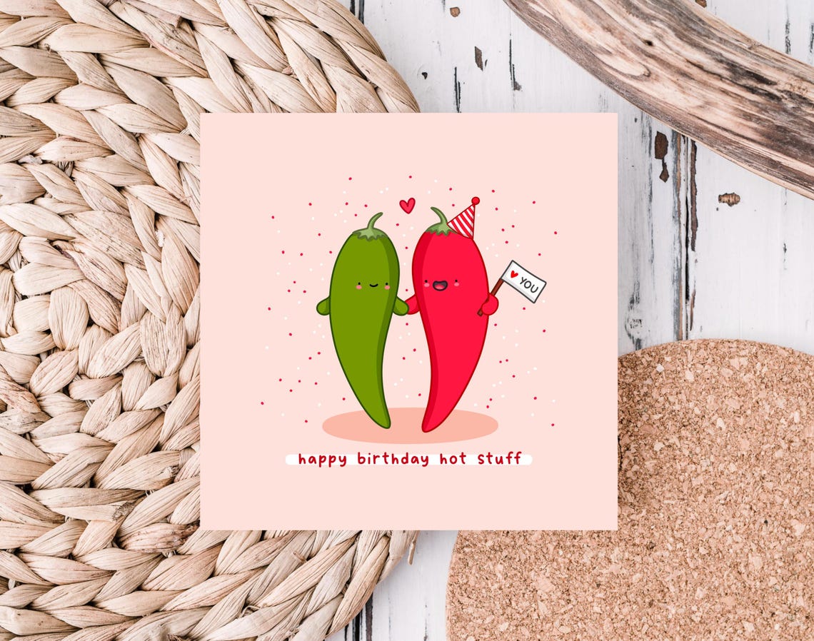 Happy Birthday Hot Stuff Funny Chili Pepper Pun Card Art Poster - Image 4