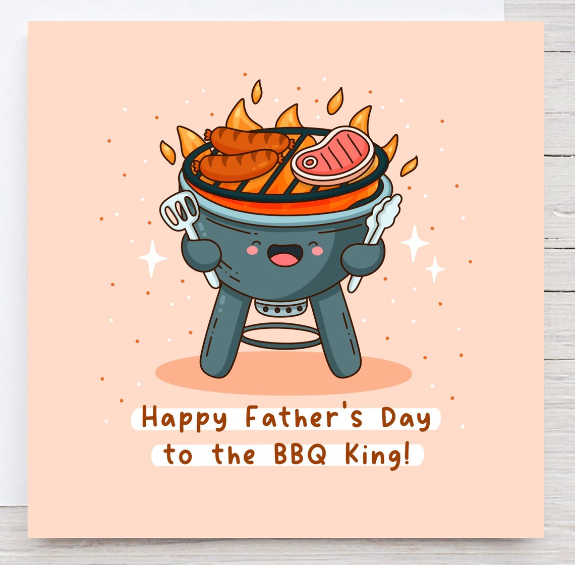 Kawaii Happy Fathers Day to the BBQ King Grill Pun Art Print