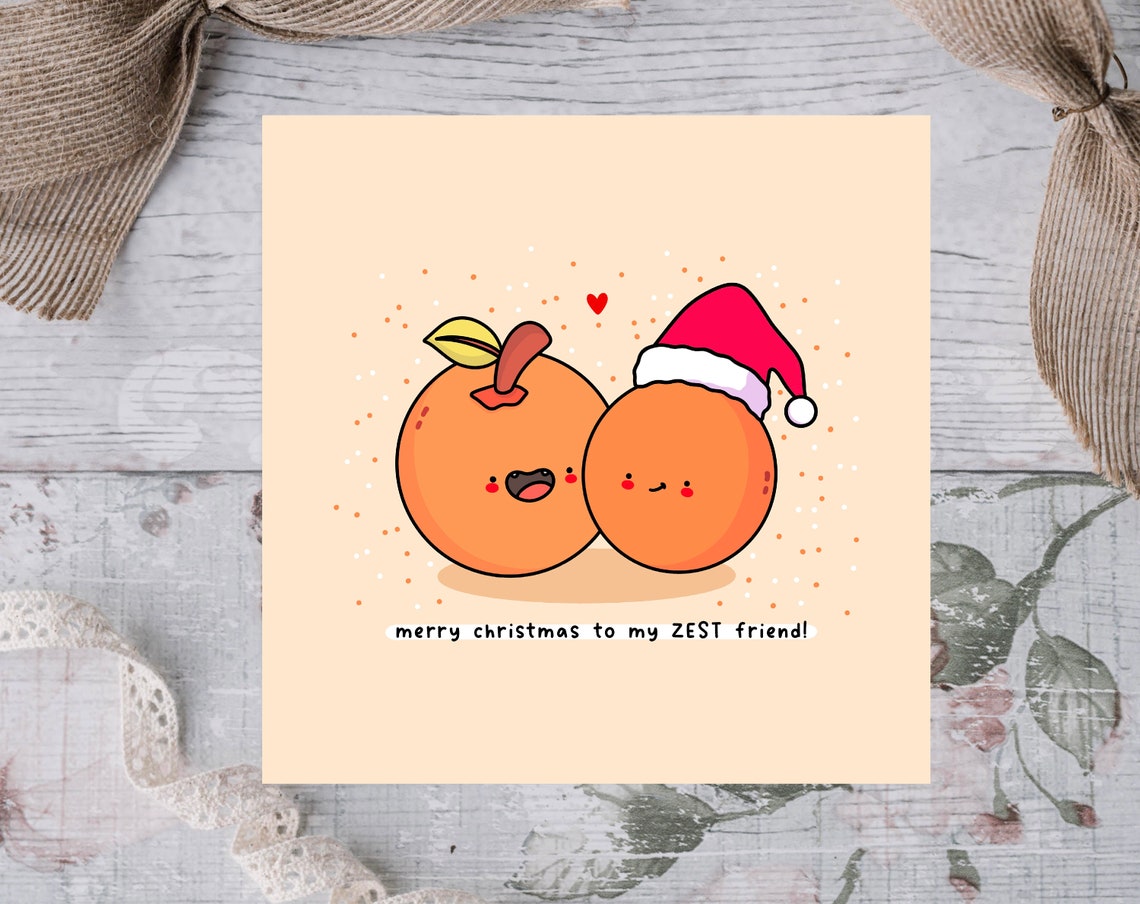 Merry Christmas To My ZEST Friend Oranges Illustrated Card Print - Image 3