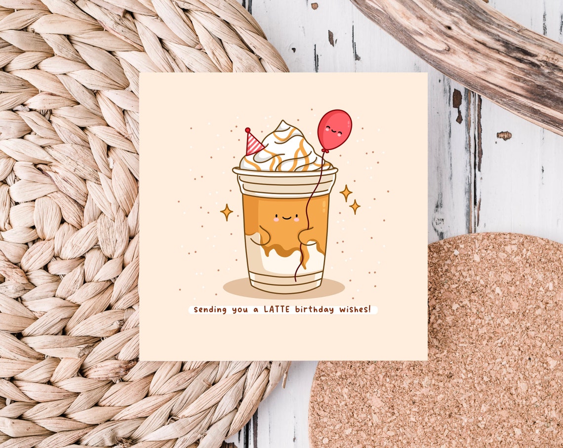 Iced Latte Cup Party Hat Sending A Latte Birthday Wishes Wall Art - Image 2