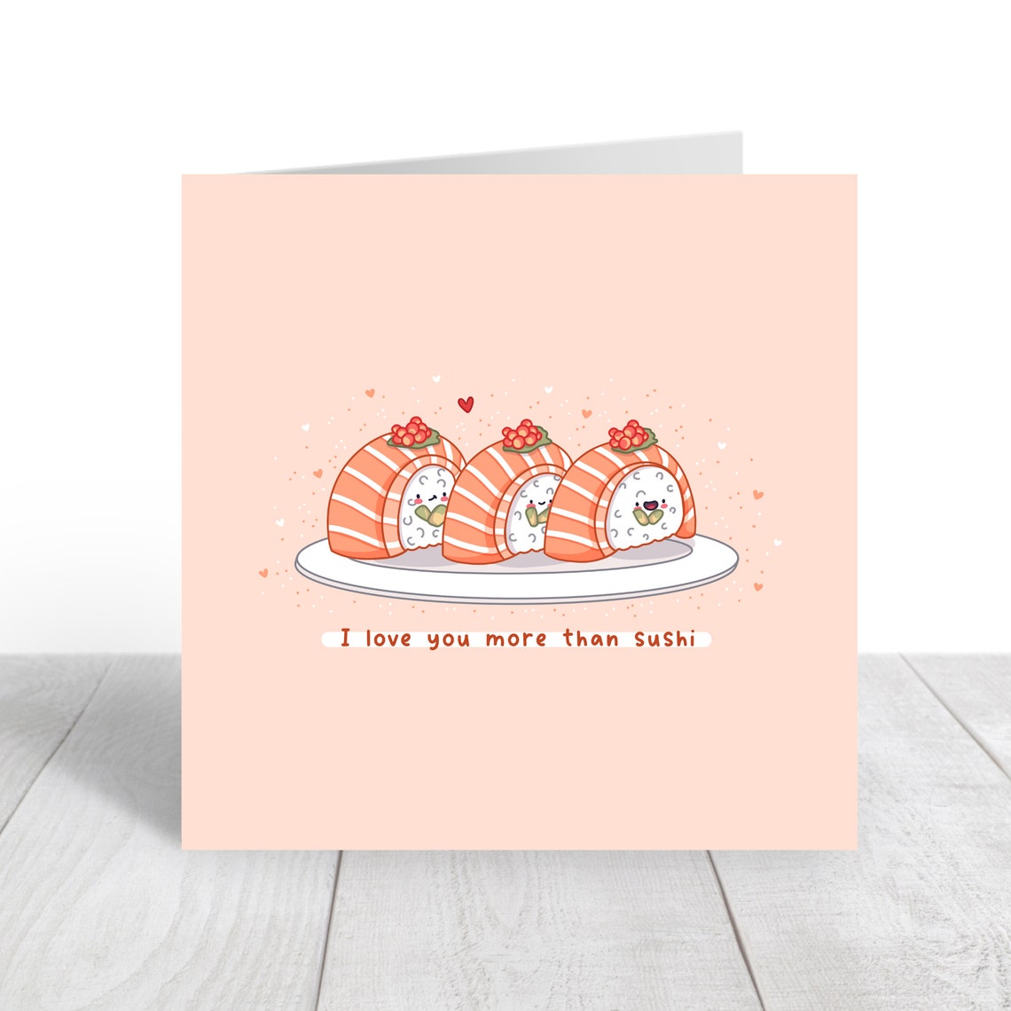Kawaii Salmon Sushi Trio I Love You More Than Sushi Pun Art Print - Image 3