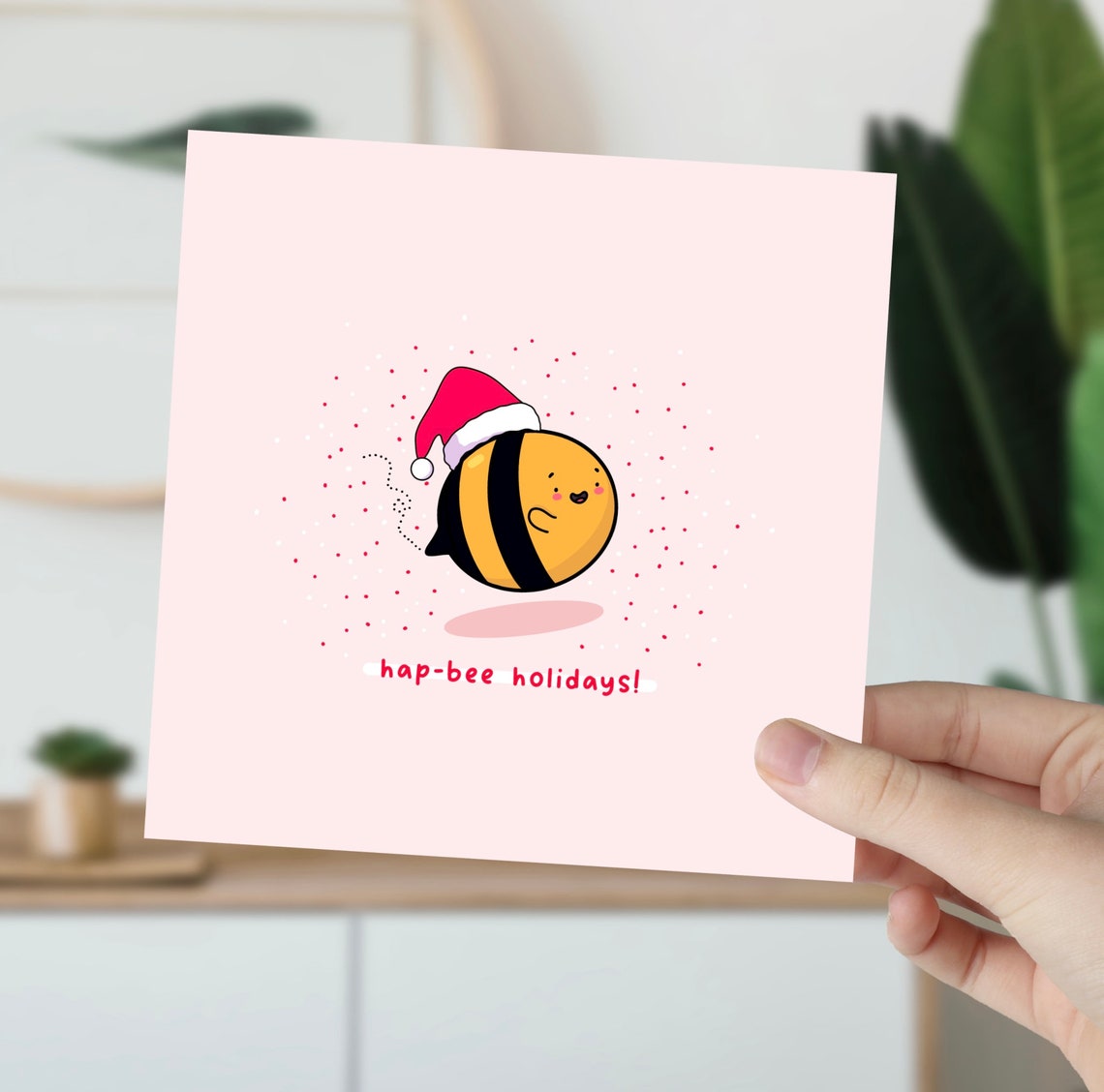 Hap-bee Holidays Cute Bee Wearing Santa Hat Holiday Card Poster - Image 5