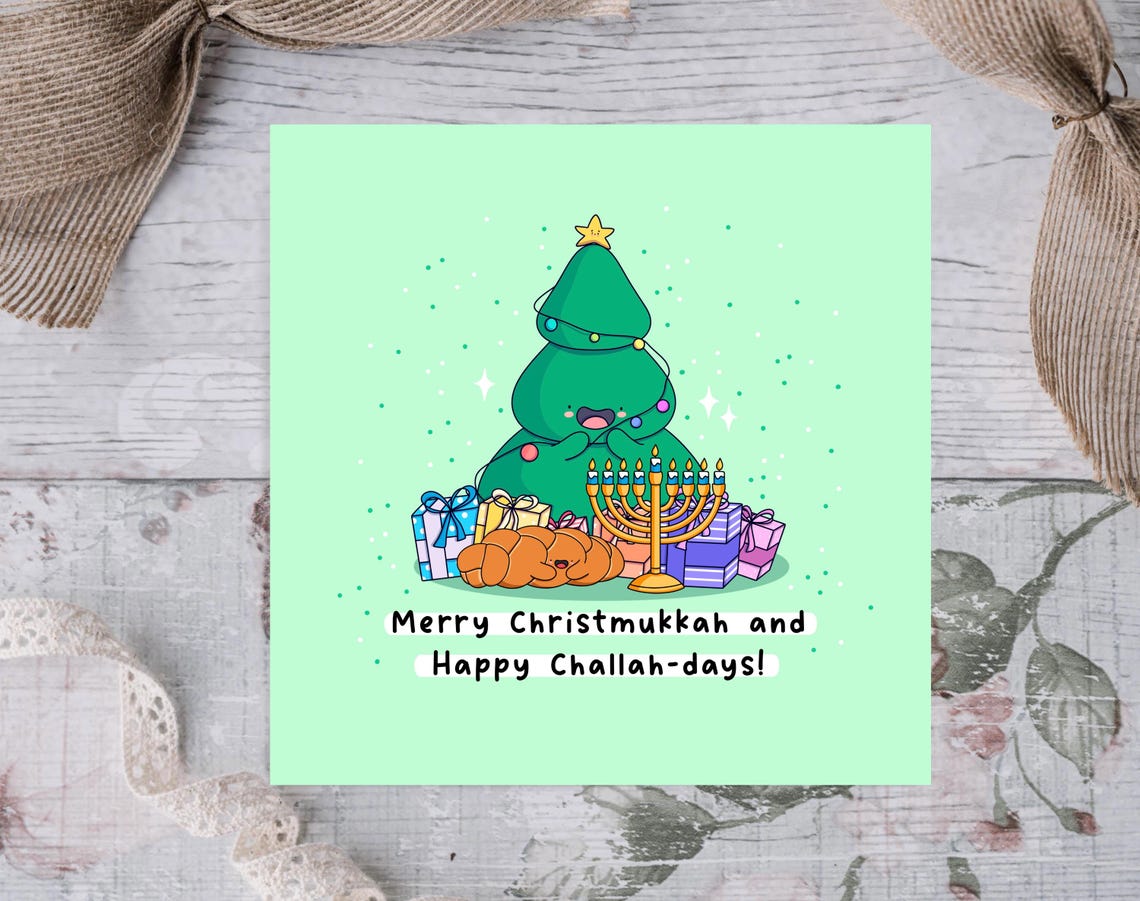 Christmas Tree Menorah Merry Christmukkah Happy Challah-Days Wall Art - Image 5