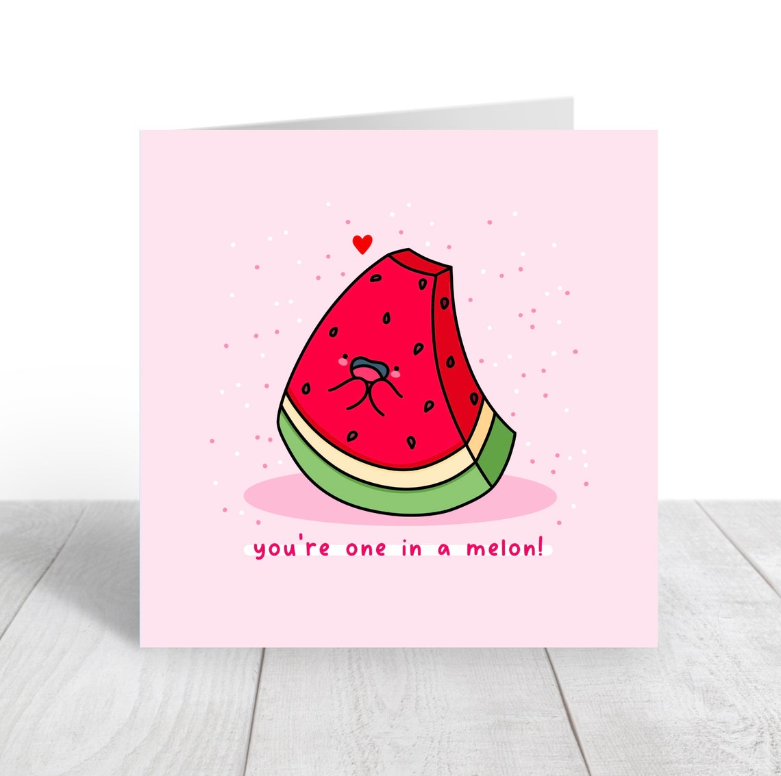 Kawaii Watermelon Slice One In A Melon Punny Love Card Art Print - Image 4