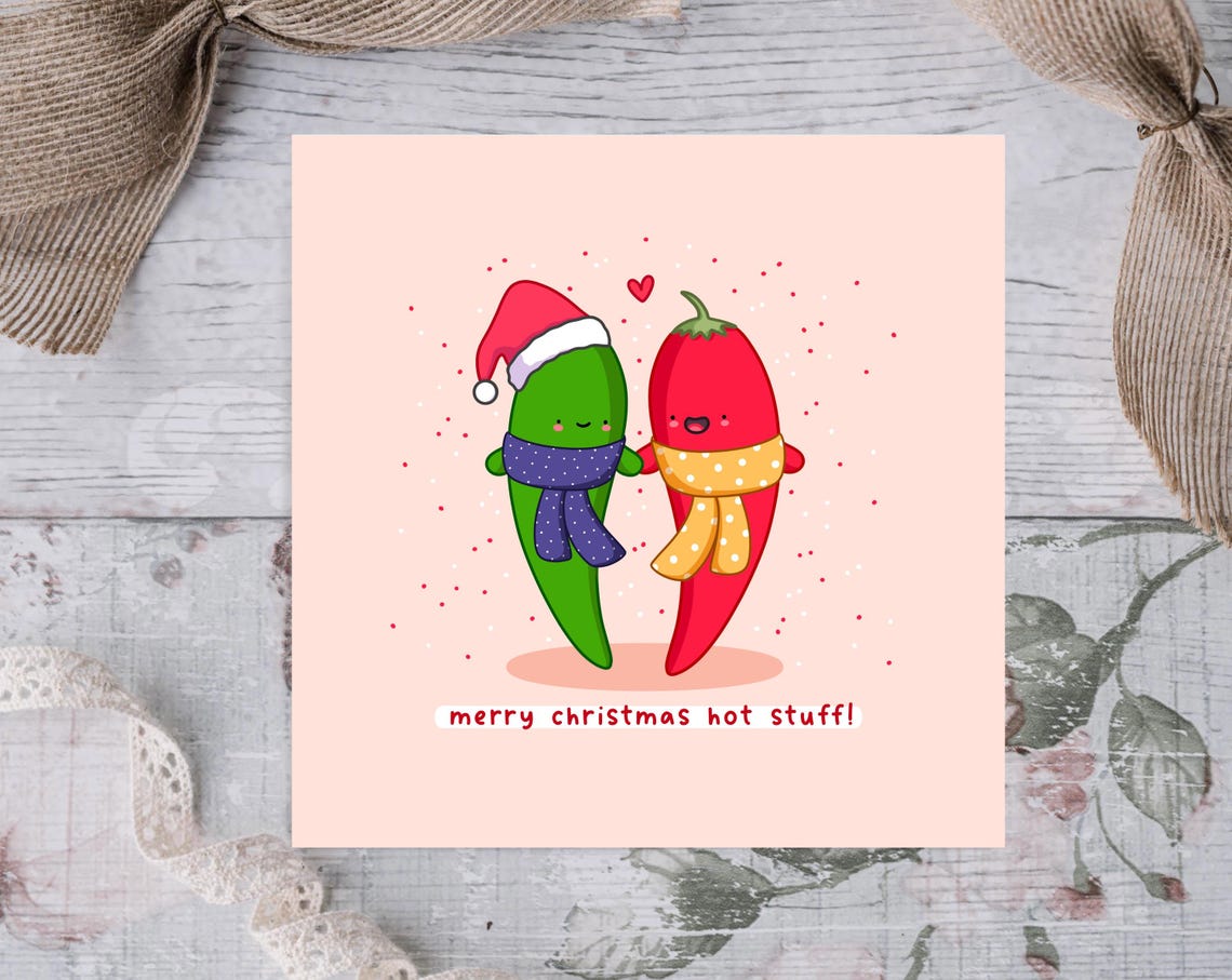 Kawaii Merry Christmas Hot Stuff Chilli Couple Pun Art Print - Image 2