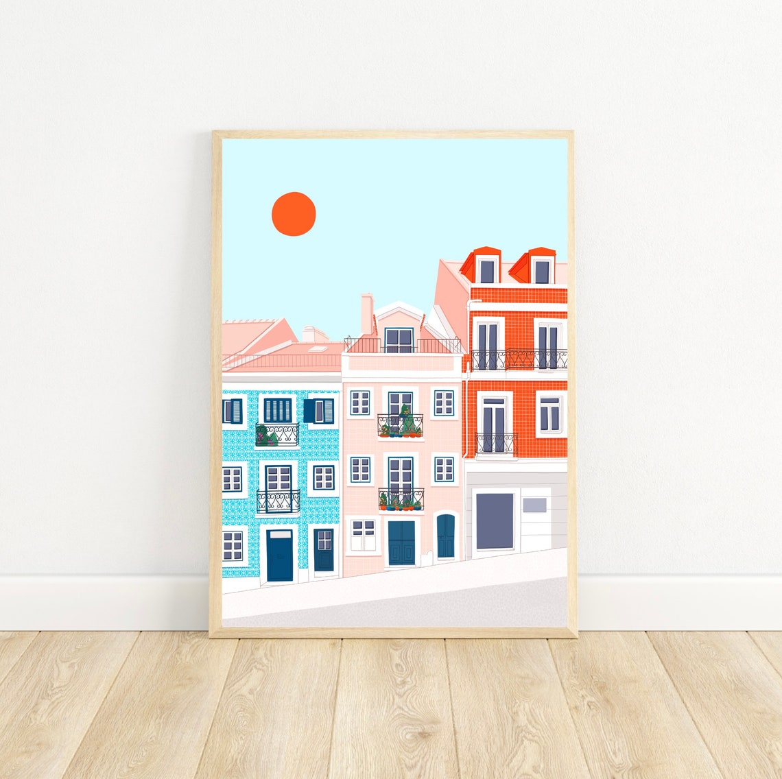 Lisbon Portugal Colourful Tiled Facade Buildings Travel Art Print - Image 5