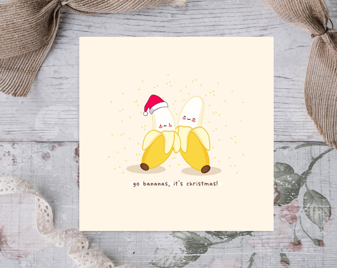 Go Bananas It's Christmas Kawaii Banana Pair Santa Hat Poster - Image 2