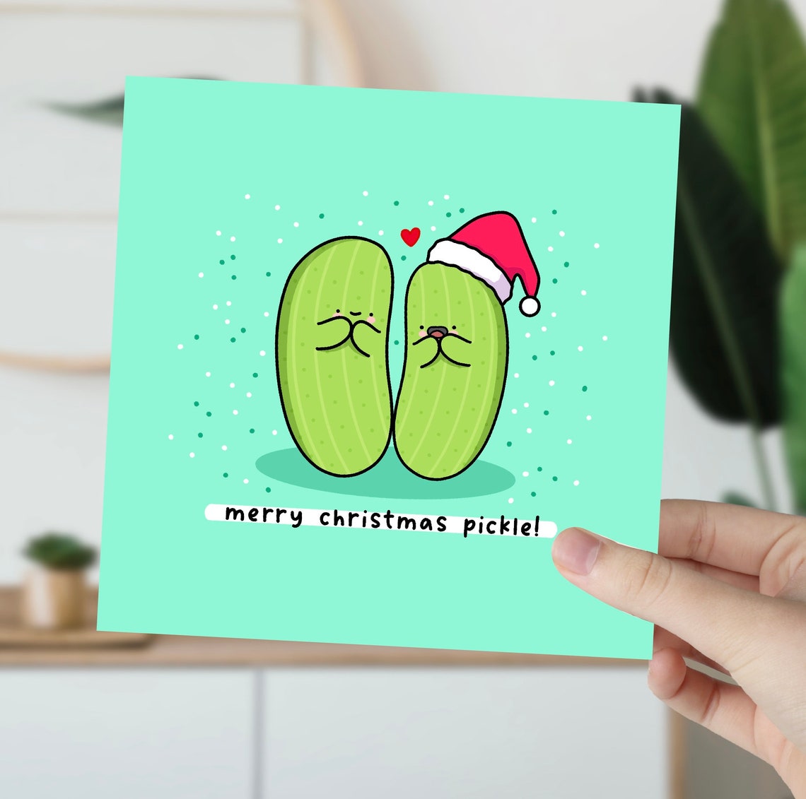 Merry Christmas Pickle Funny Holiday Pun Illustrated Card Print - Image 6