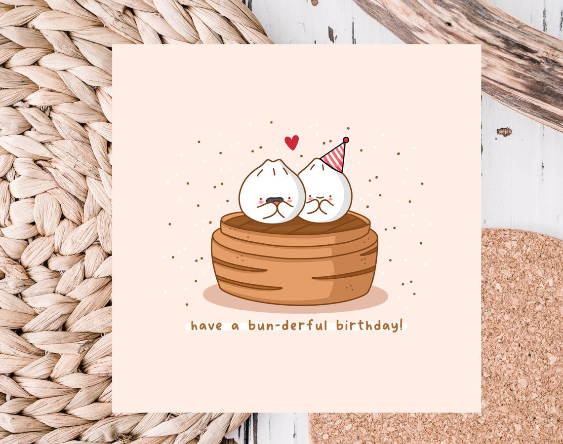 Bao Buns in Bamboo Steamer Bun-derful Birthday Card Cute Print - Image 3
