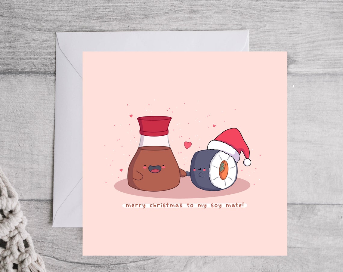 Merry Christmas to My Soy Mate Kawaii Sushi Holiday Card Poster - Image 5