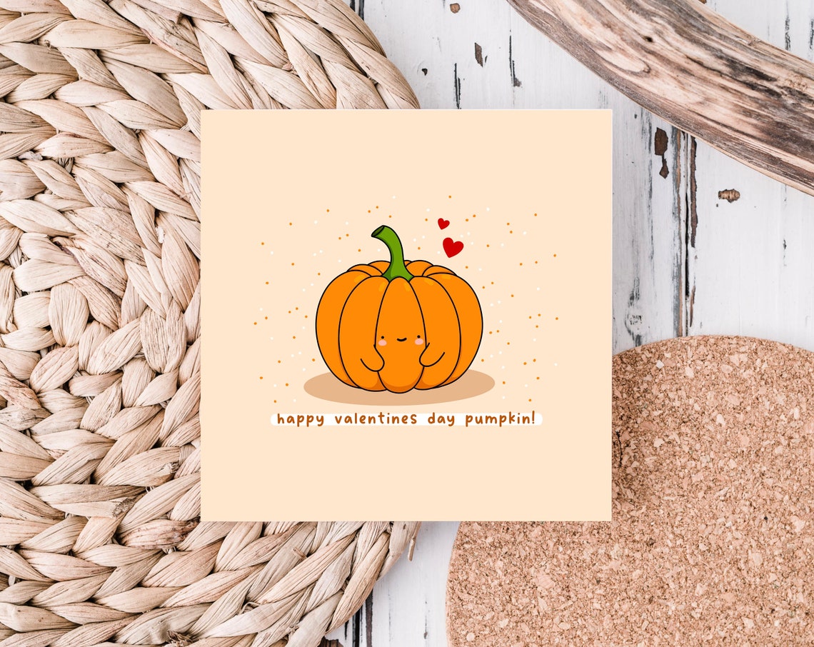 Happy Valentines Day Pumpkin Cute Kawaii Illustrated Card Print - Image 2