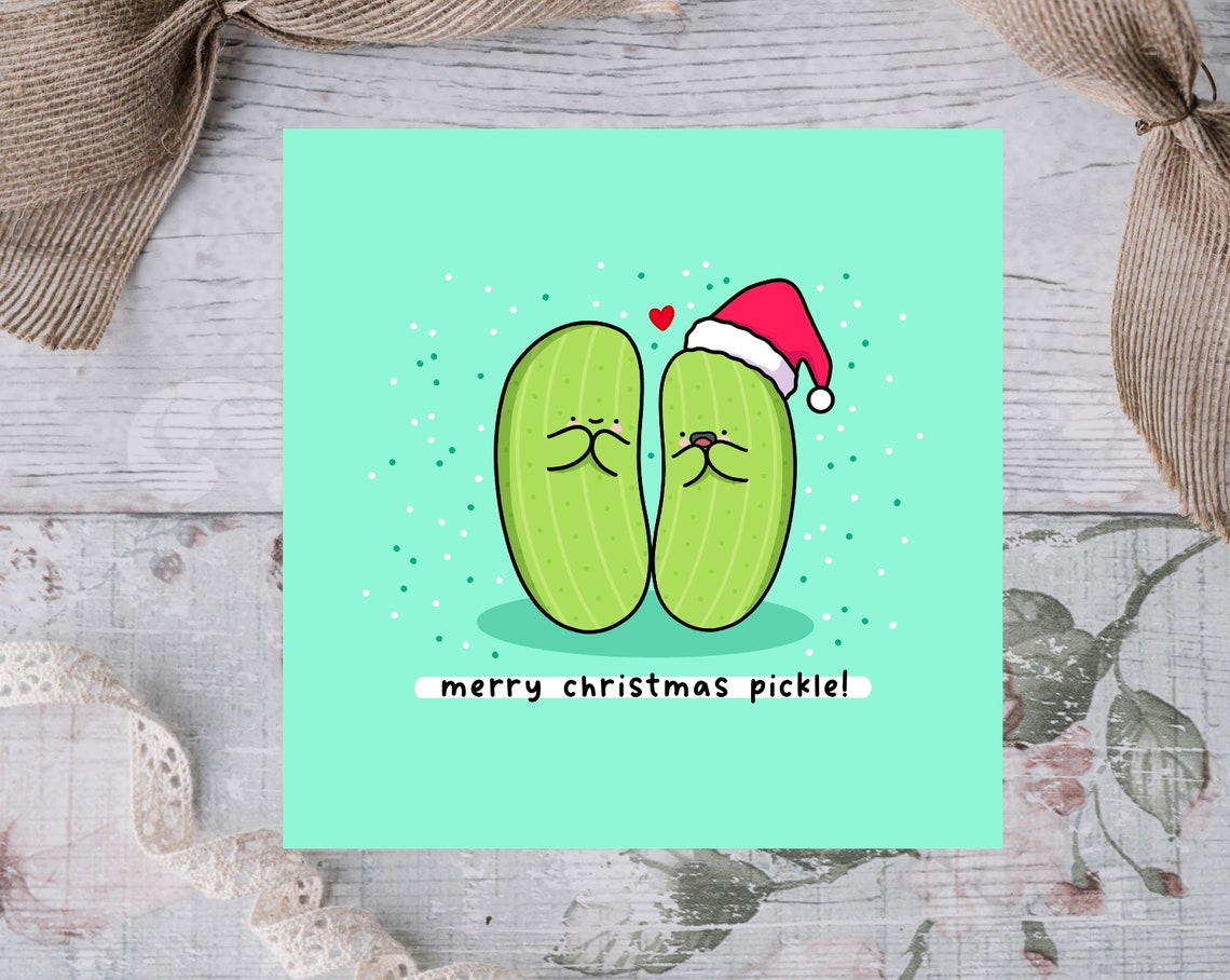 Merry Christmas Pickle Funny Holiday Pun Illustrated Card Print - Image 3