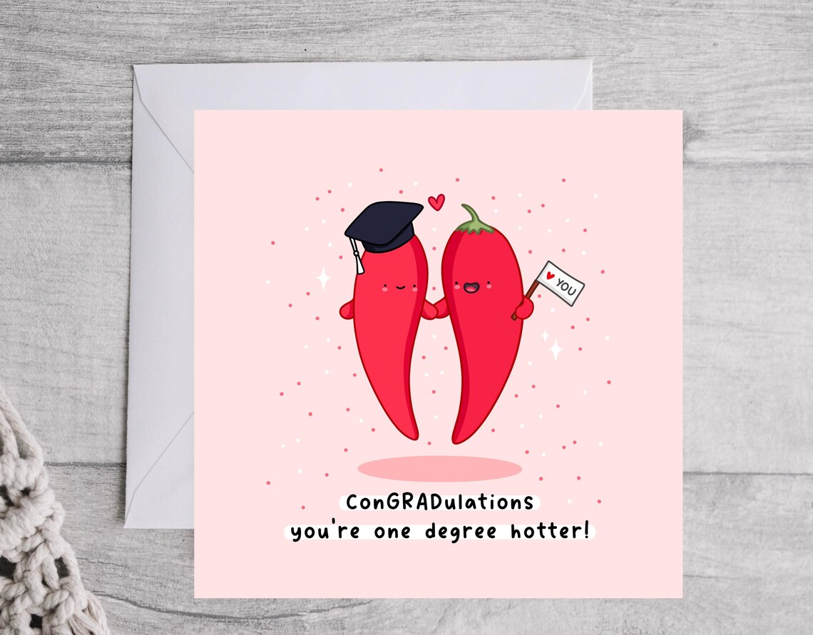 Funny Graduation Card One Degree Hotter Chilli Pun Kawaii Graduation Card Graduation Pun Card - Image 4