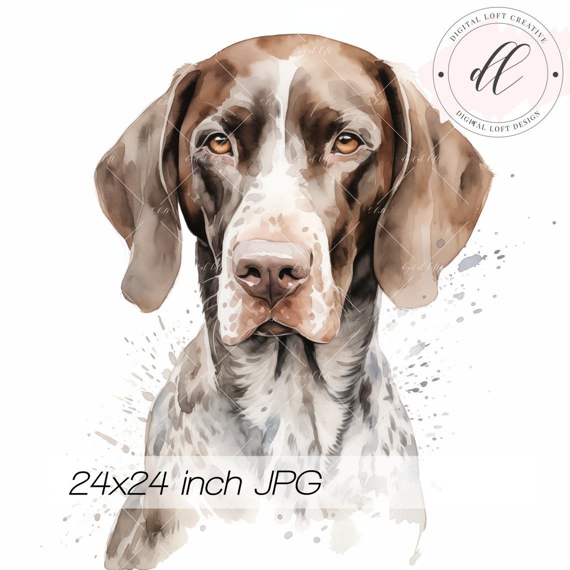 Watercolor German Pointer Portrait Pet Lover Gift Art Modern Home Decor Animal Illustration Wall Art