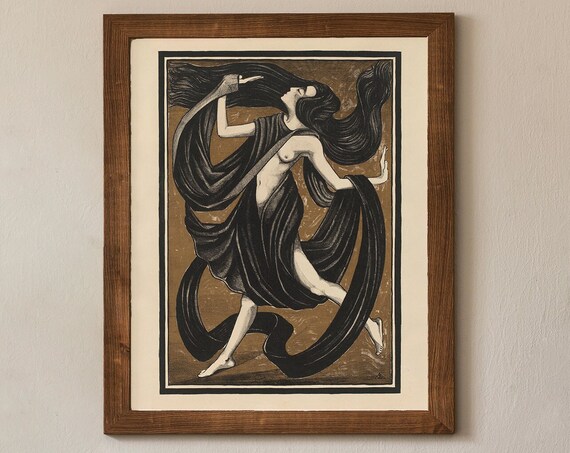 Dancer with Flowing Draperies Vintage Art Nouveau Gold Dancer Poster