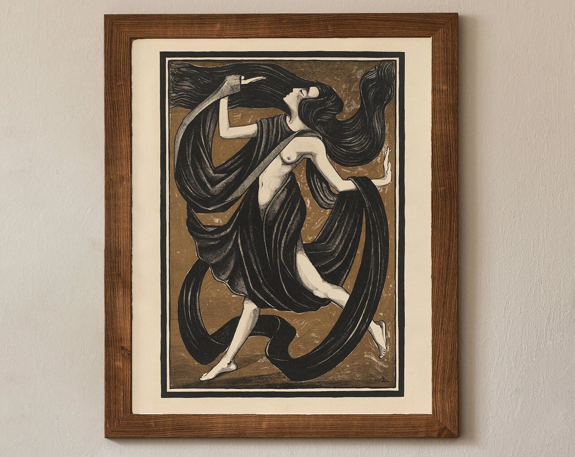 Dancer with Flowing Draperies Vintage Art Nouveau Gold Dancer Poster