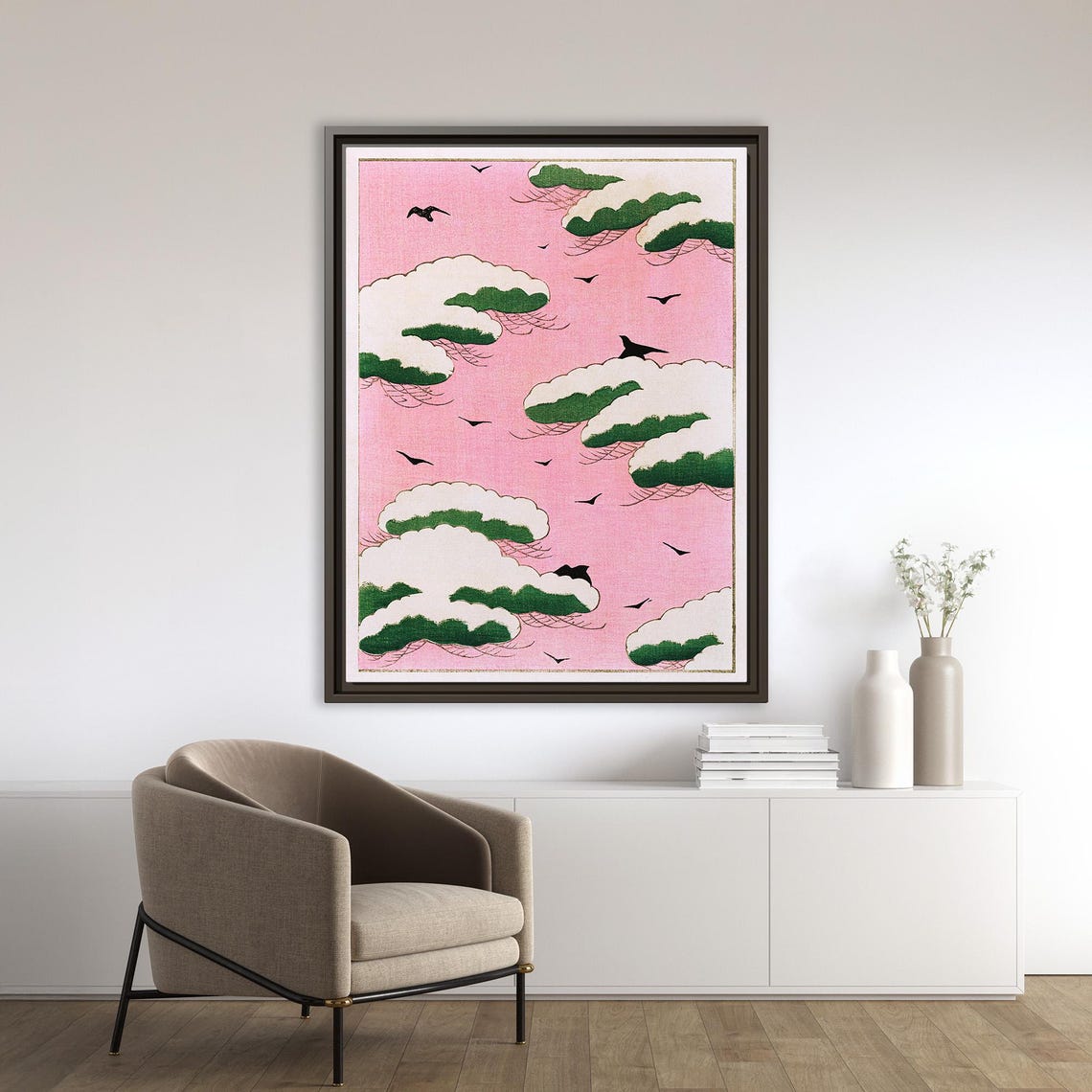 Watanabe Seitei Pink Sky Japanese Birds Flying Vintage Art Print - Image 2