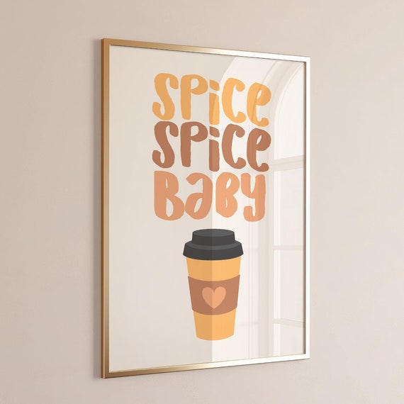 Pumpkin Spice Latte Poster Funny Typography Print Coffee Bar Decor Cute Fall Decor Kitchen Wall Art Latte Poster