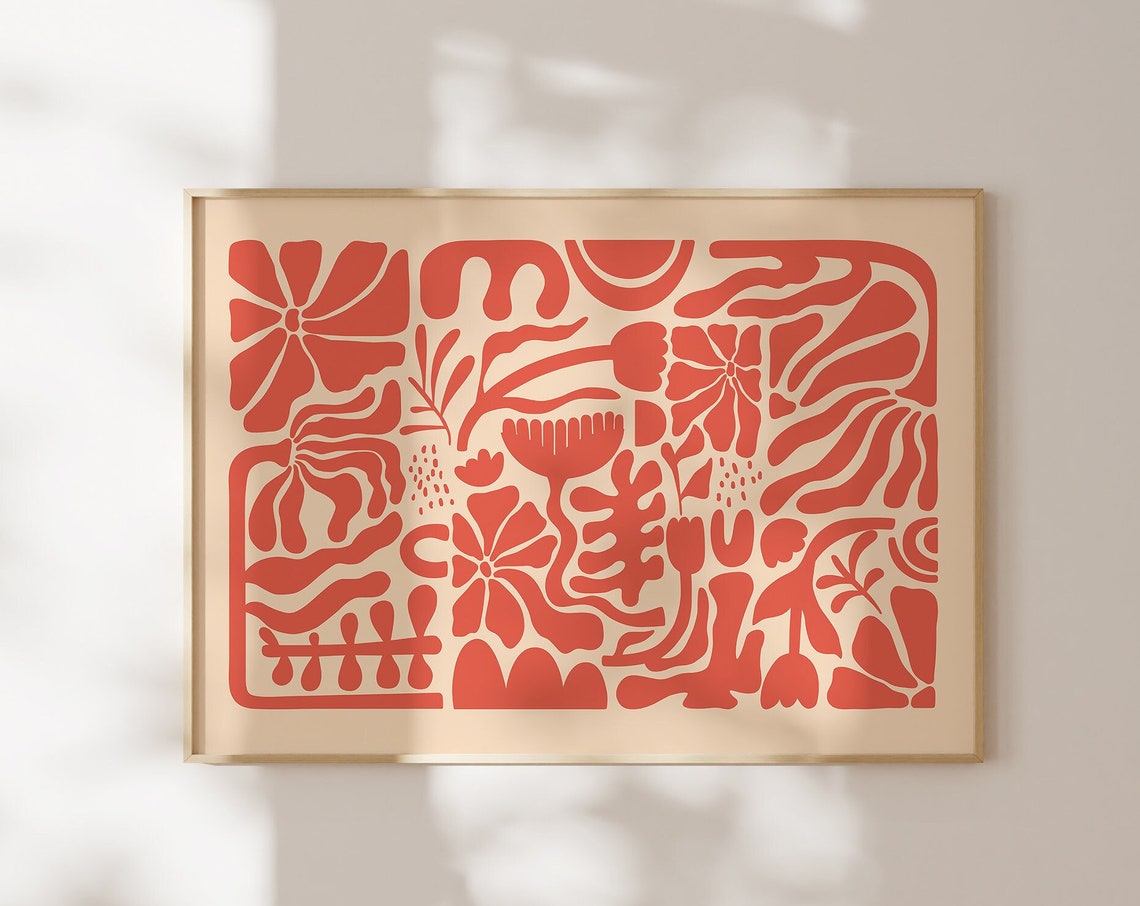 Red Abstract Botanical Matisse Style Modern Gallery Art Print