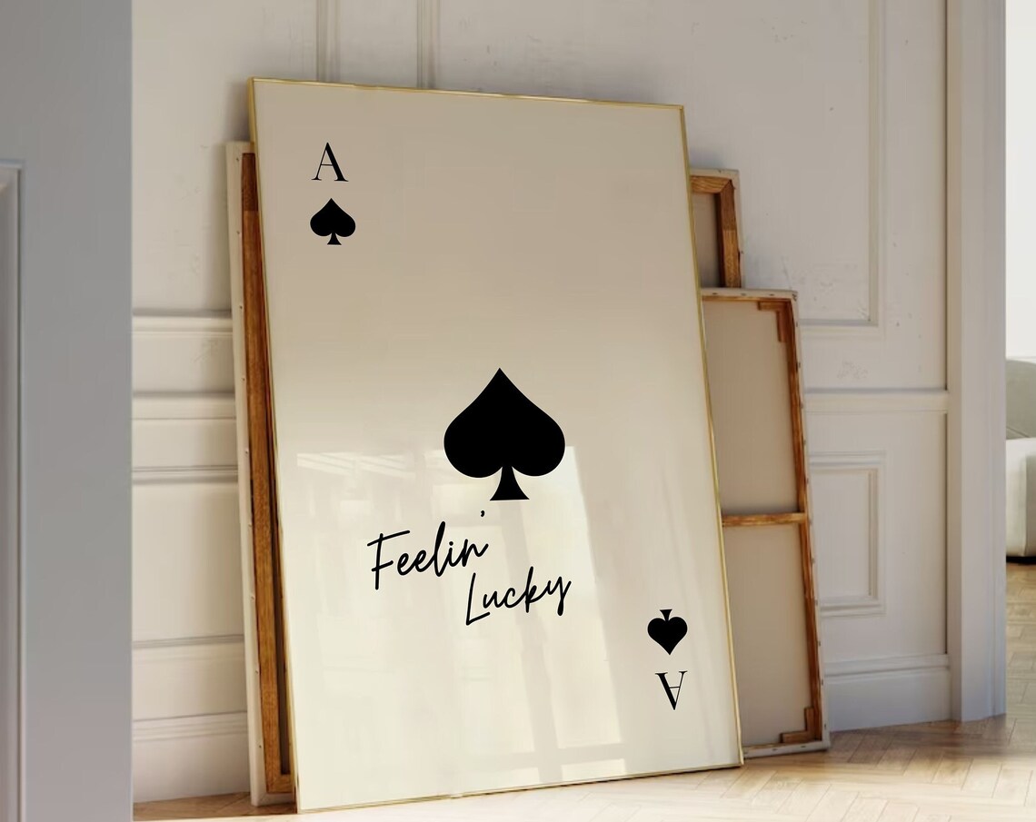 Feelin' Lucky Ace of Spades Playing Card Minimalist Black Wall Art