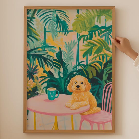 Golden Doodle Lover Poster Trendy Coffee Wall Art For Kitchen Room Decor Funky Goldendoodle Print Dopamine As Gift