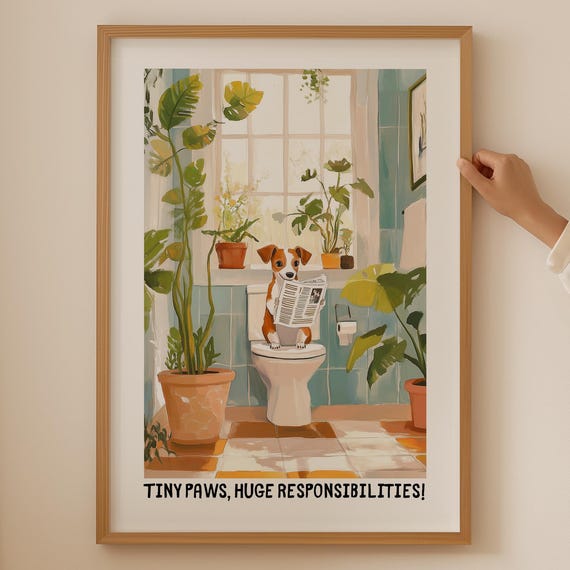 Jack Russell Terrier Print Funky Bathroom Decor Colorful Poster Funny Lover Gift Trendy Toilet Wall Art