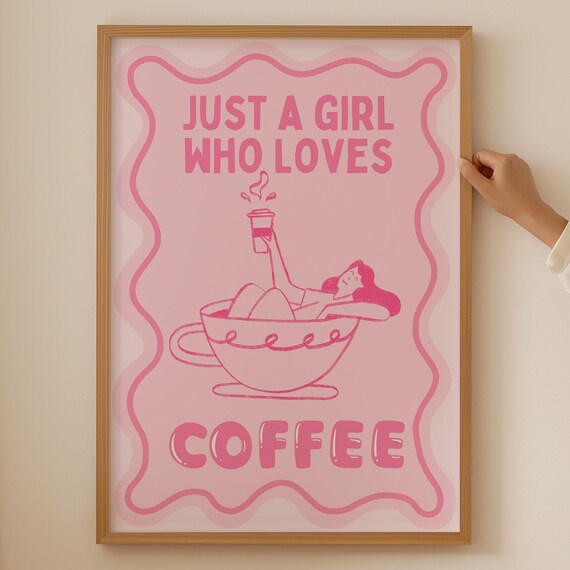 Pink Coffee Lover Art Print, Trendy Kitchen Decor