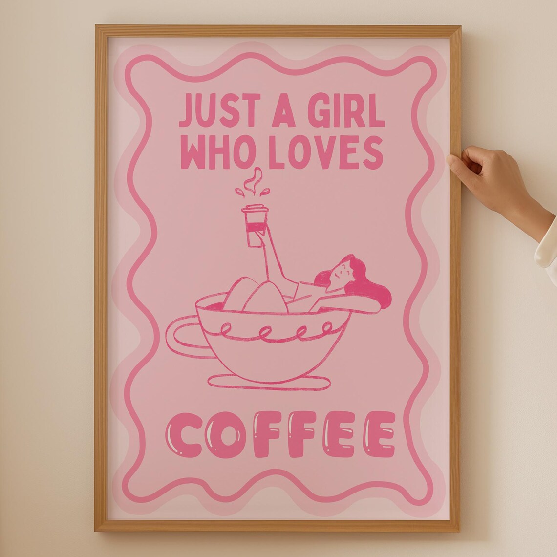 Pink Coffee Lover Art Print, Trendy Kitchen Decor