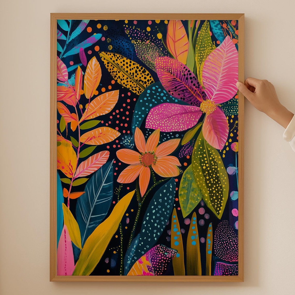 Whispering Blossoms Full Bleed Dark Midnight Botanical Poster
