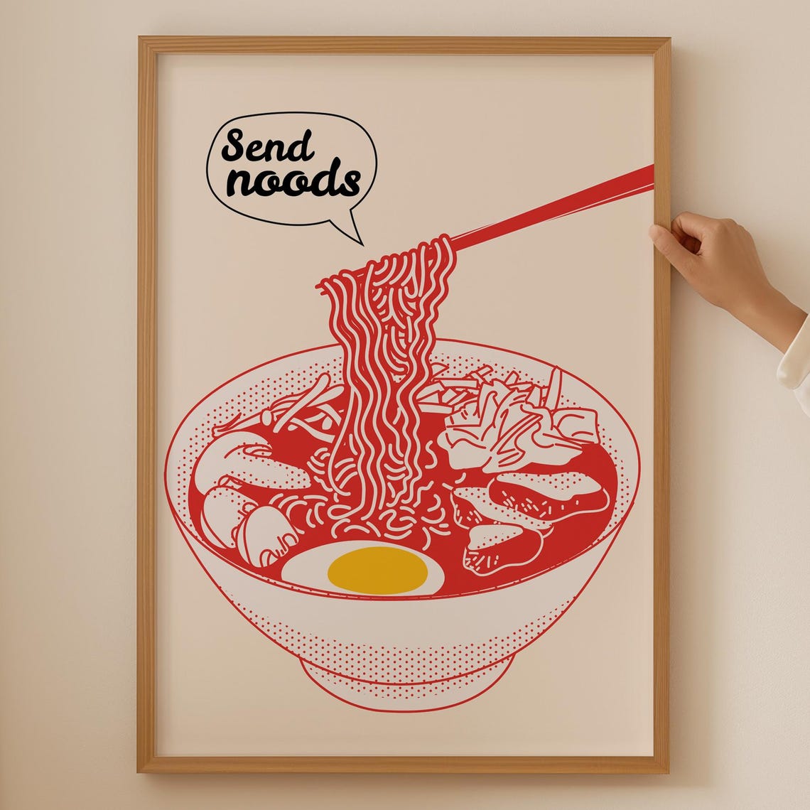Send Noods Funny Ramen Bowl Speech Bubble Red Line Art Poster