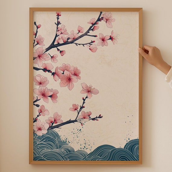 Abstract Cherry Blossom Japandi Wall Art Japanese Flower Print Wabi Sabi Poster For Room Decor Trendy As Above Couch