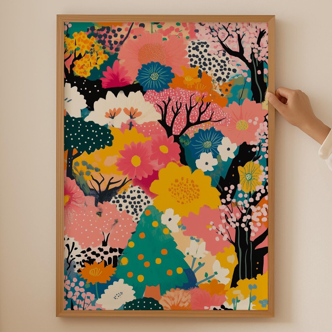 Colorful Bold Floral Bouquet Japanese Style Botanical Wall Art