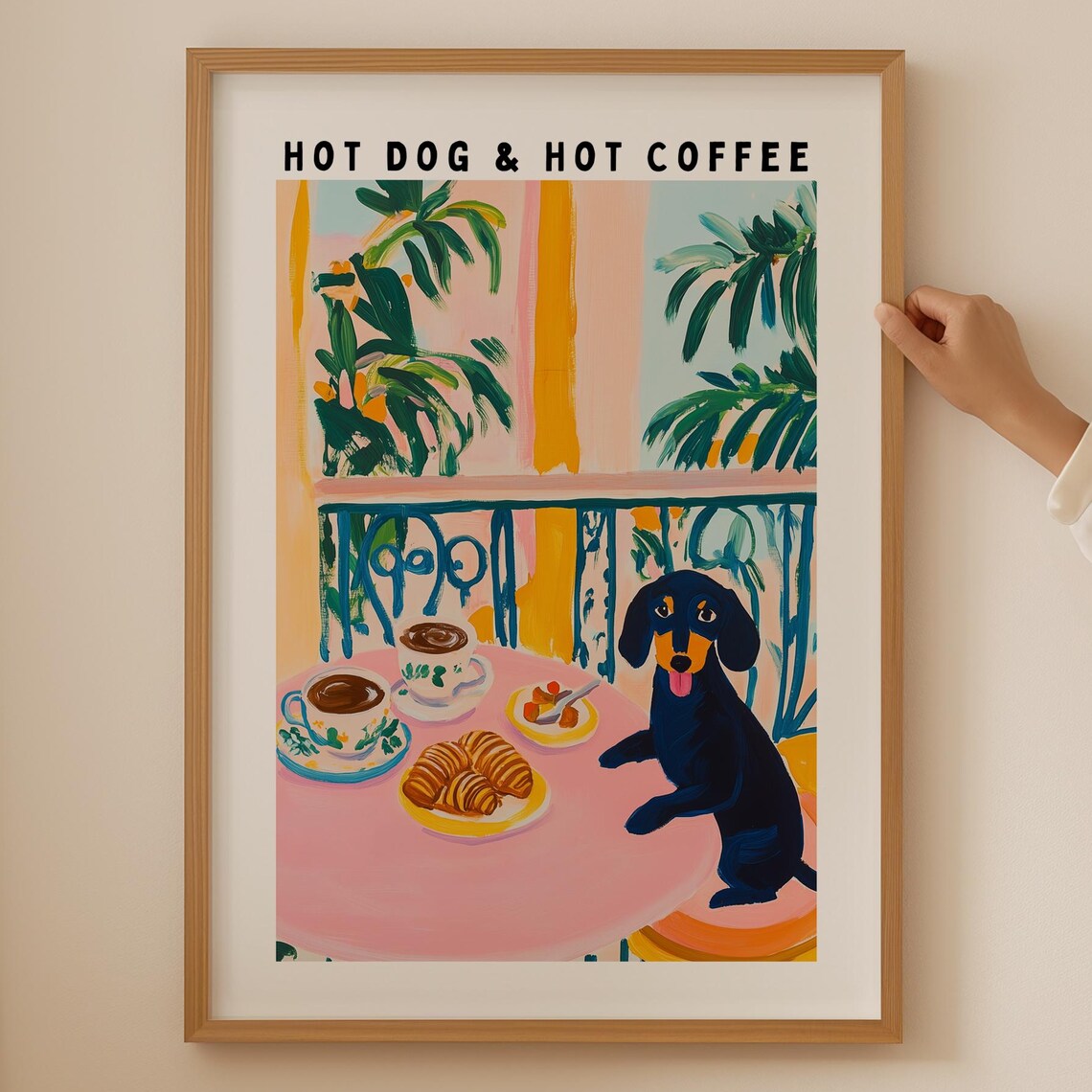 Coffee Dachshund Lover Print, Funky Kitchen Wall Art
