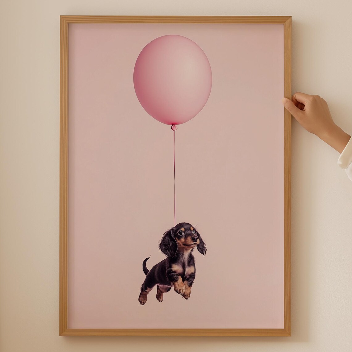 Dachshund Puppy Pink Balloon Cute Dog Lover Funny Wall Poster