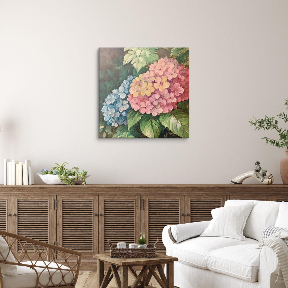 Multicolor Hydrangea Blooms Blue Pink Yellow Painting Print Poster - Image 5