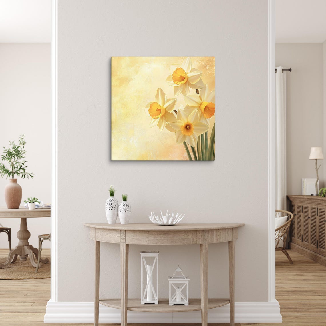 White Daffodil Flowers Golden Yellow Centers Painting Print Poster - Image 5