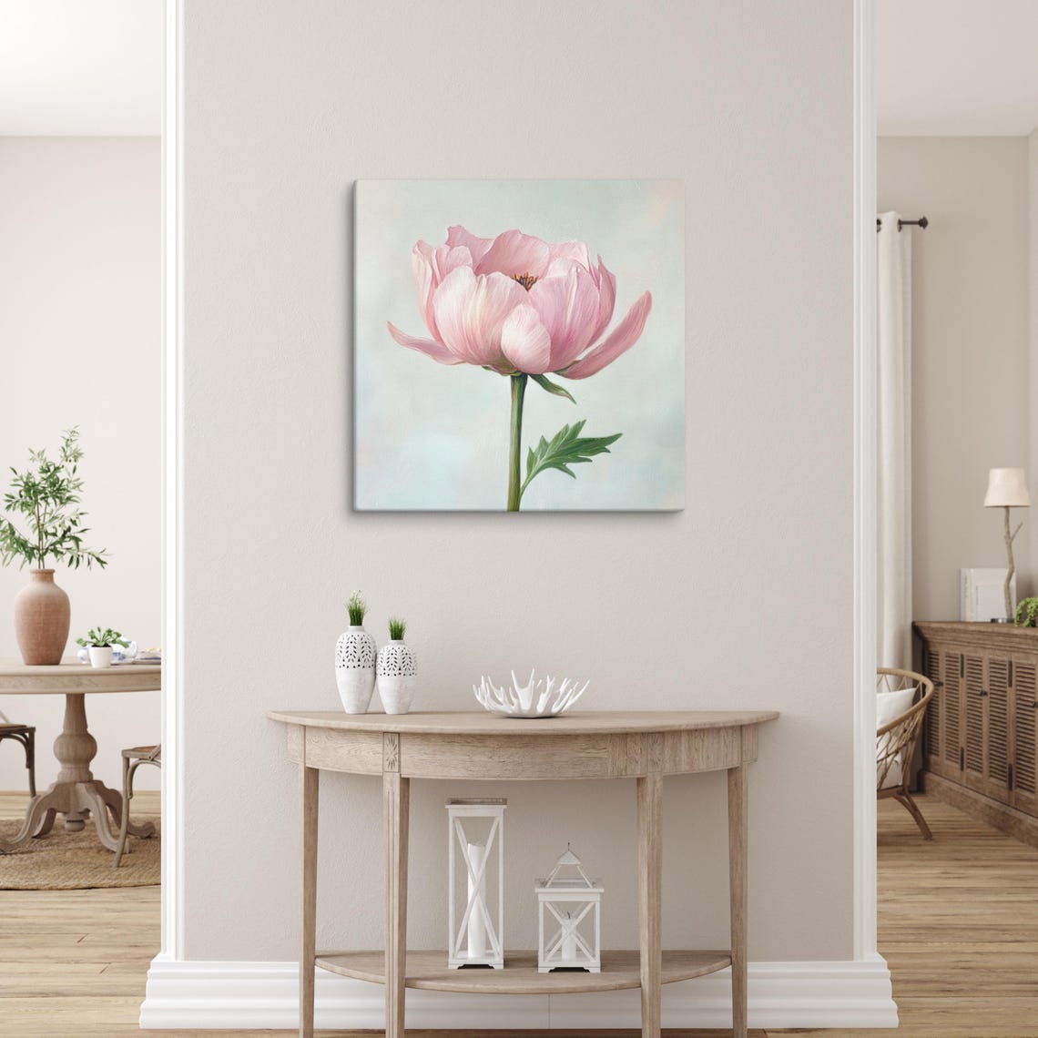 Soft Pink Garden Flower Single Stem Pale Floral Painting Print - Image 4