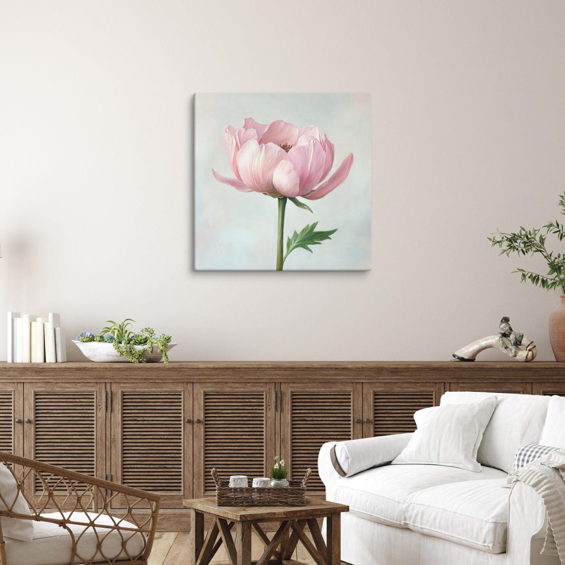 Soft Pink Garden Flower Single Stem Pale Floral Painting Print - Image 5