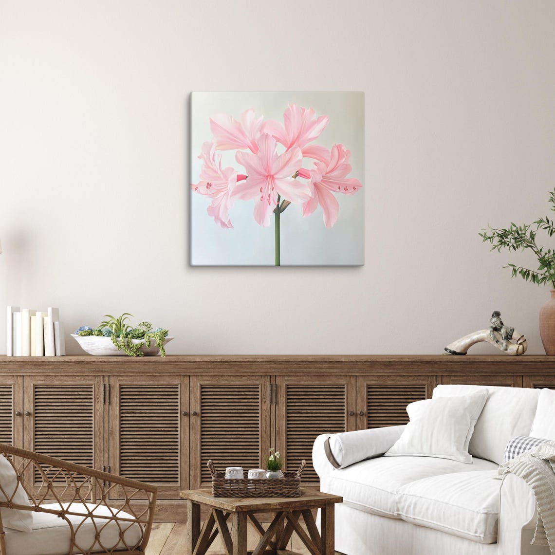 Pink Nerine Lily Flowers Cluster Soft White Floral Art Poster - Image 3