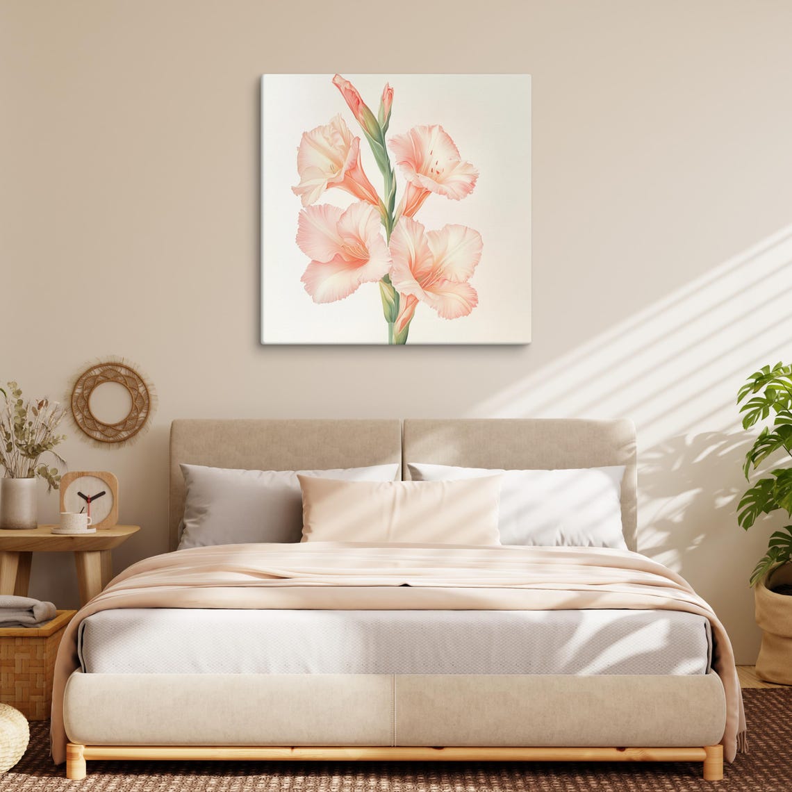 Peach Coral Gladiolus Blooms Cream Botanical Illustration Art Poster - Image 2