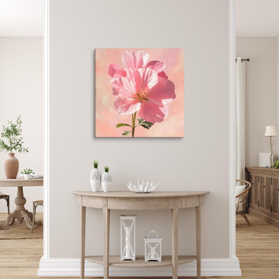 Pink Geranium Bloom Backlit Sunlight Glow Floral Art Canvas Poster - Image 4