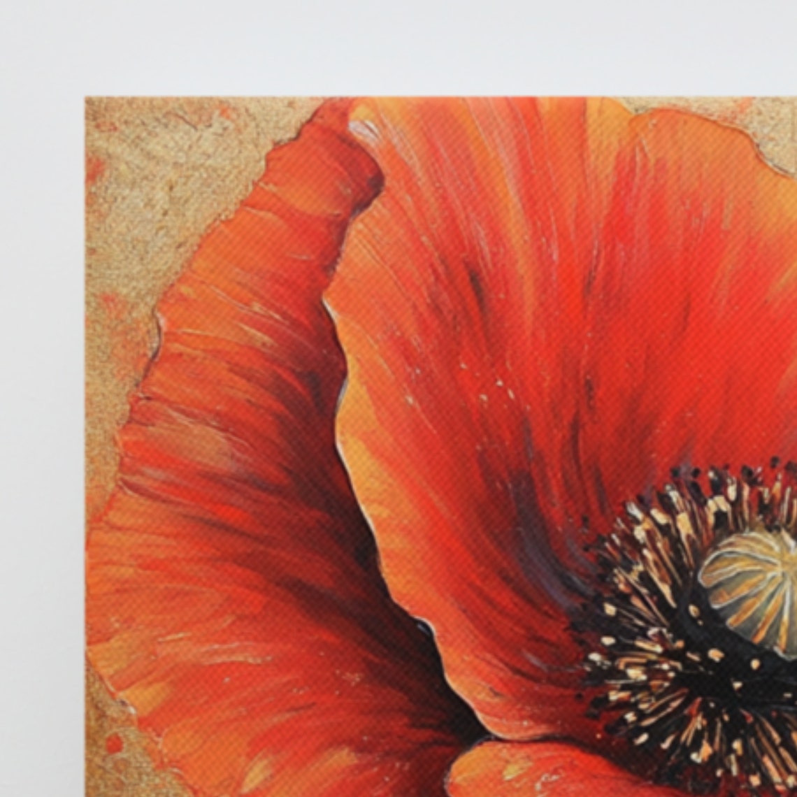 Dramatic Red Poppy Bold Floral Oil Painting Warm Bronze Poster - Image 3