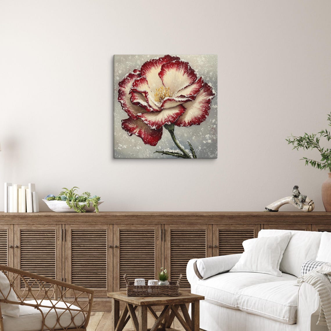 Red White Carnation Snow Dusted Winter Frost Holiday Statement Poster - Image 5