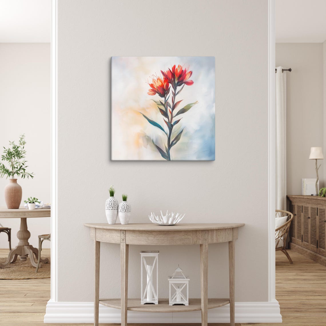 Red Indian Paintbrush Wildflower Soft Pastel Botanical Art Poster - Image 4