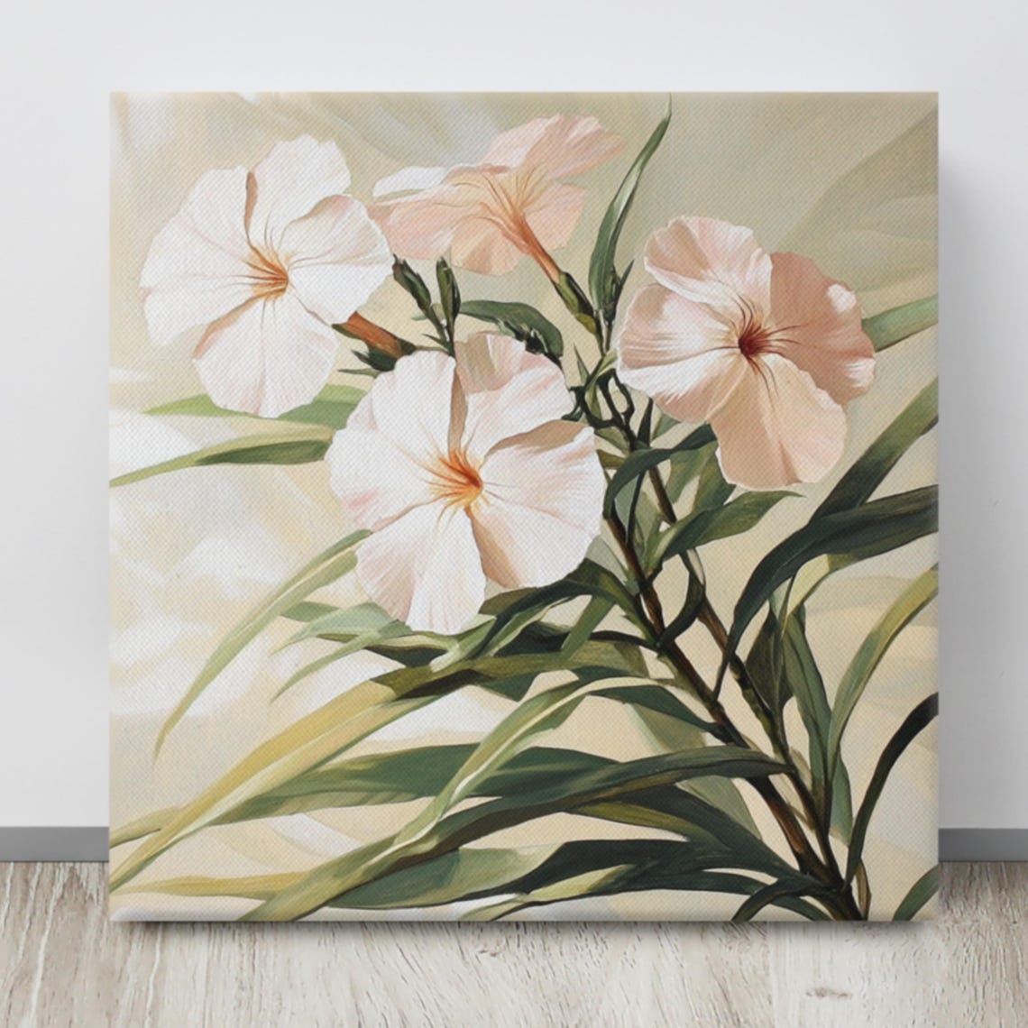 White Oleander Blossoms Narrow Green Leaves Painting Print Poster - Image 3