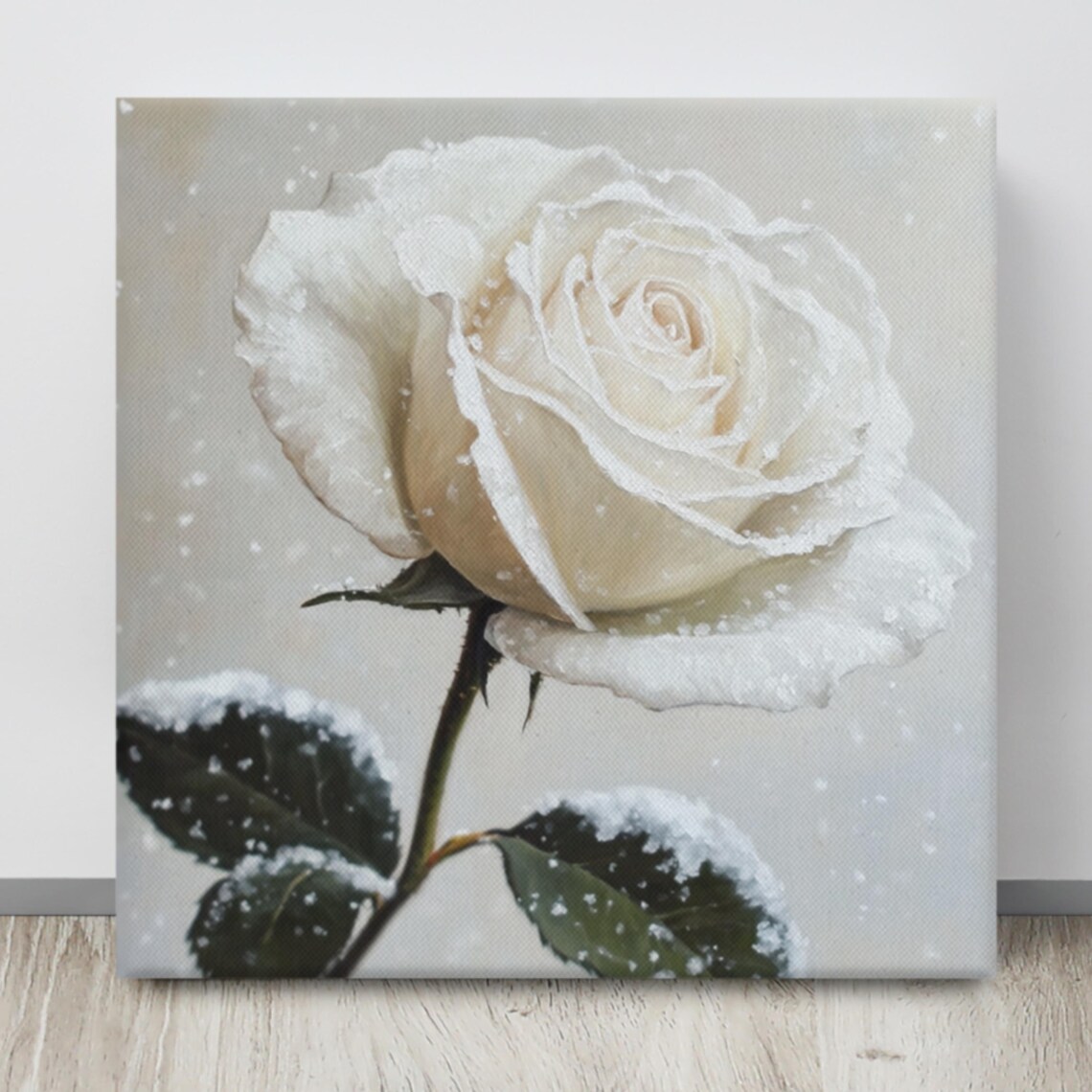 White Rose Frost Snowflakes Winter Scene Painting Art Poster - Image 4