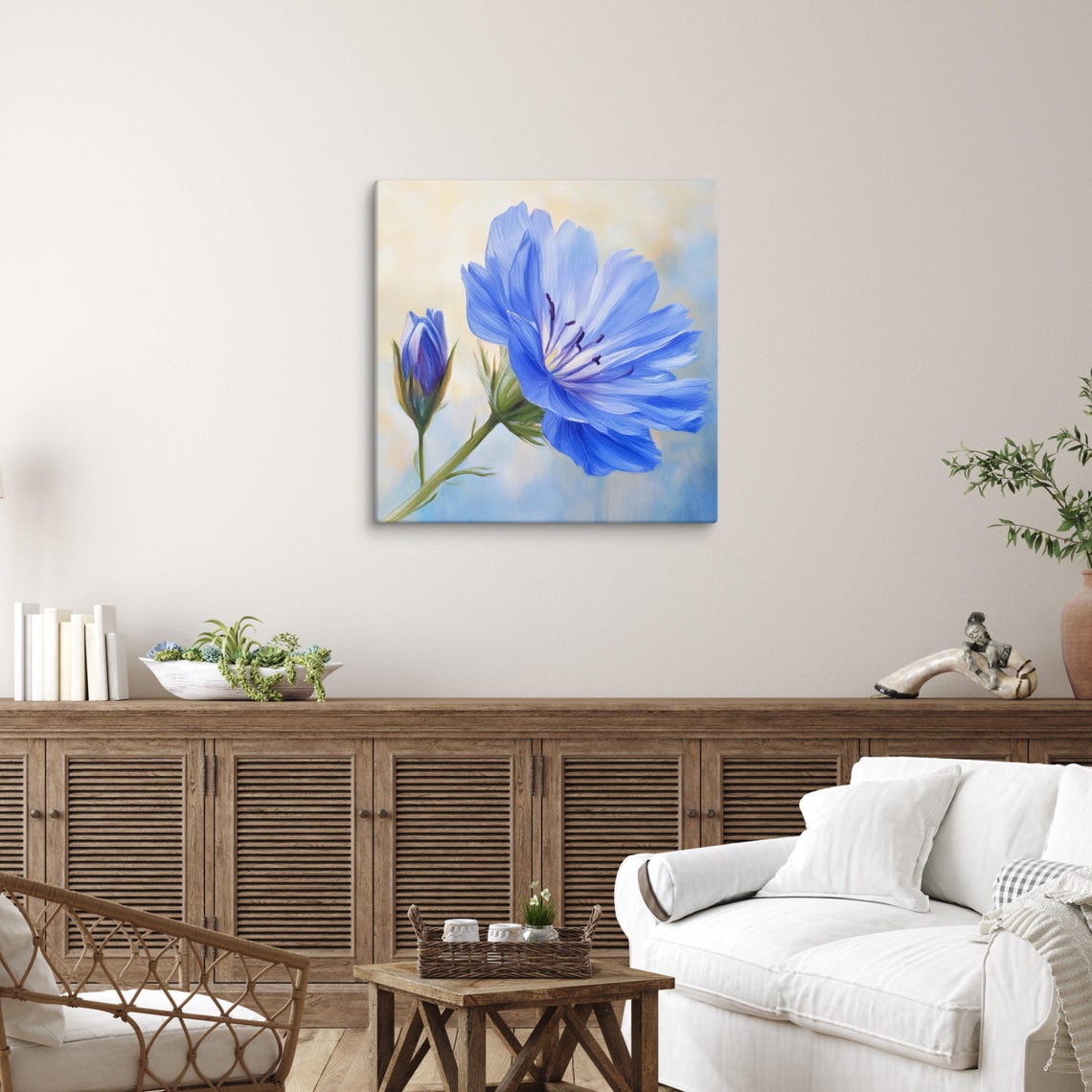 Blue Chicory Flower Bloom and Bud Vivid Botanical Painting Art Poster - Image 3