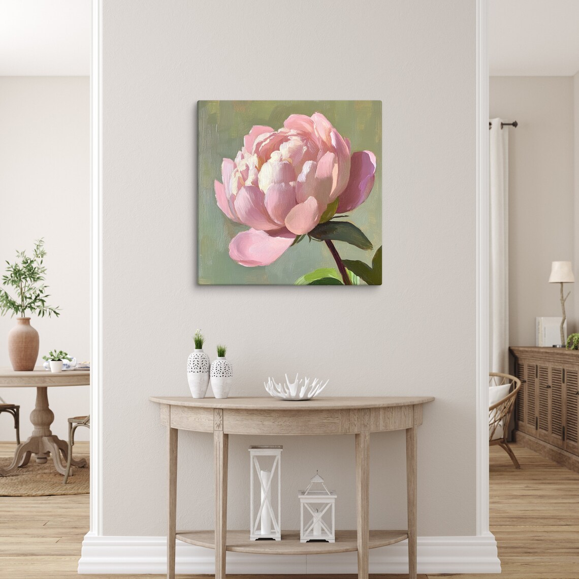 Blush Pink Peony Close-Up Oil Painting Bloom Floral Art Poster - Image 2